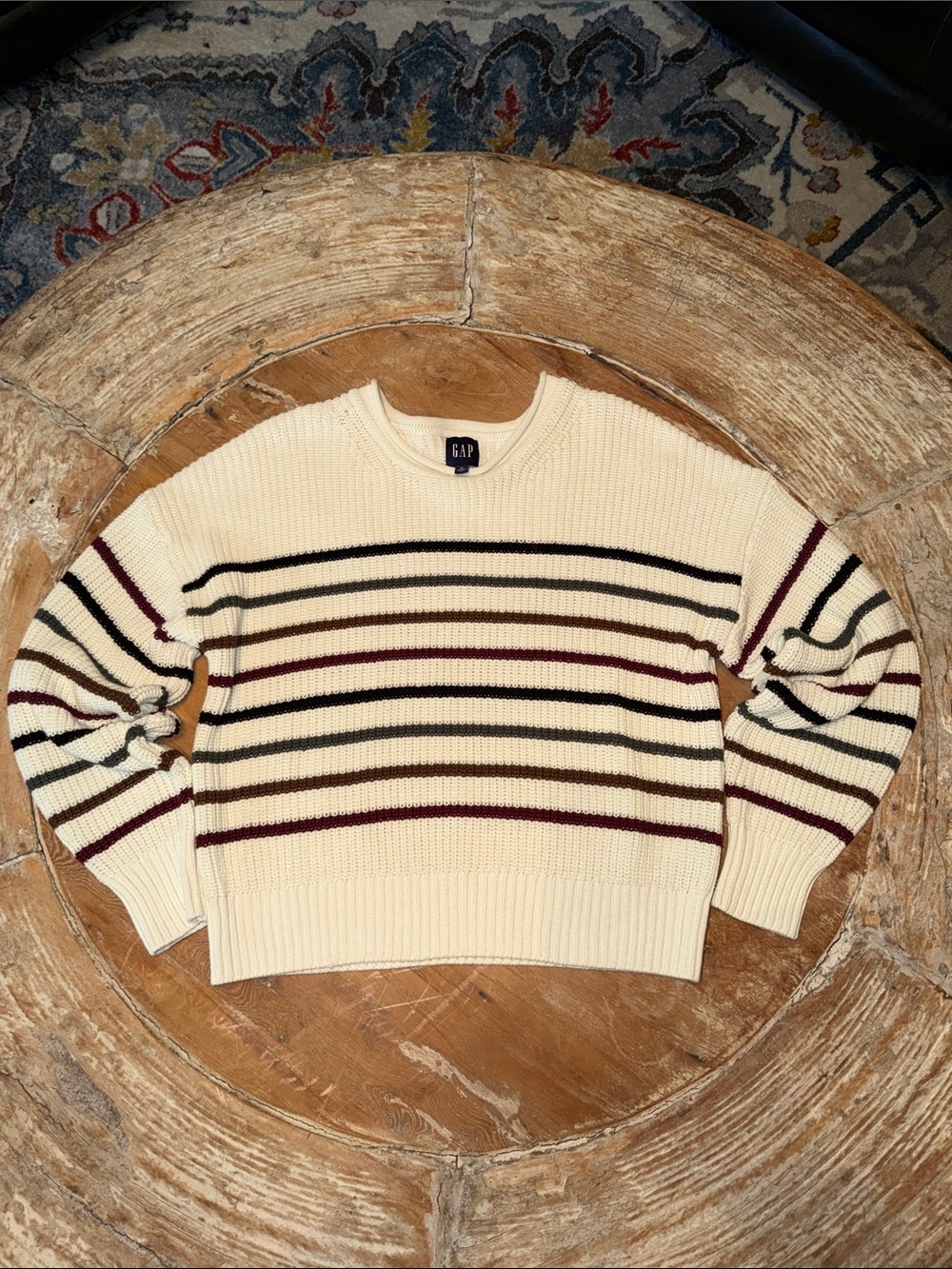 GAP Relaxed Stripe Shaker Stitch Sweater Multicolor Cotton Knit Size M - Picture 3 of 9